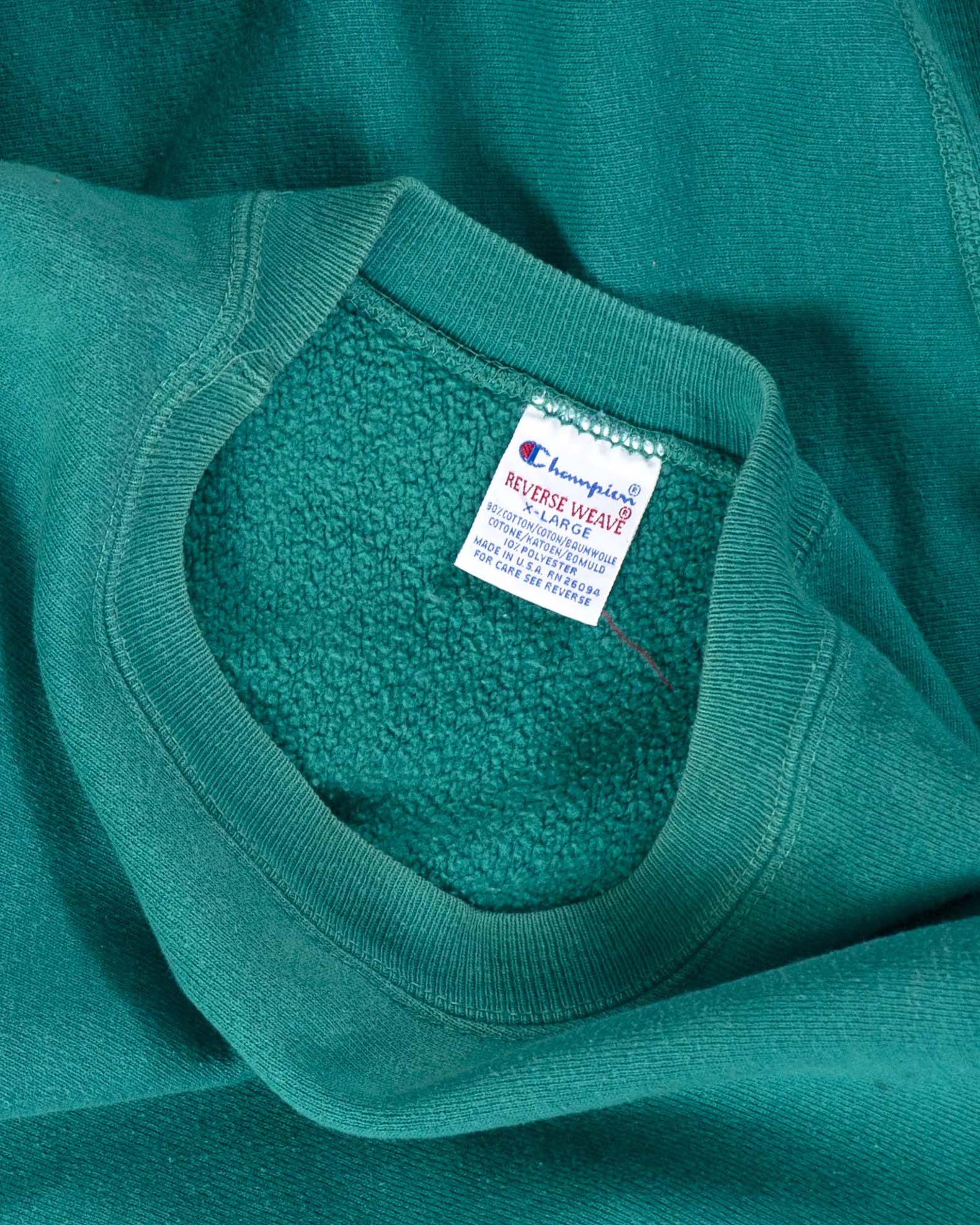 90s Champion Green Sweatshirt Reverse Wave 'Extralarge' Made in